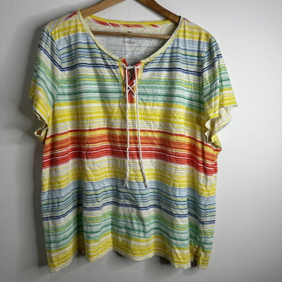 Talbots Shirt Womens 3X Multicolor Striped Lace Up Coastal Beach Boxy Preppy - Picture 1 of 10